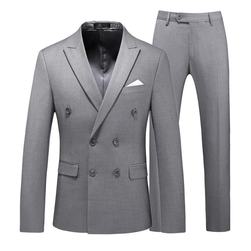 2 Pieces Double Breasted Formal Men Suits Slim FitGroom Tuxedos for Wedding Peaked Lapel Custom Male Blazer Prom Daily Wear