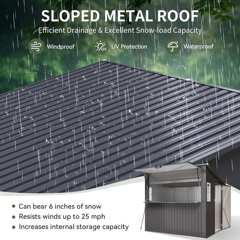 8x7 FT Outdoor Bar Shed with Canopy Black Sloped Roof - View 6 | SAMAG