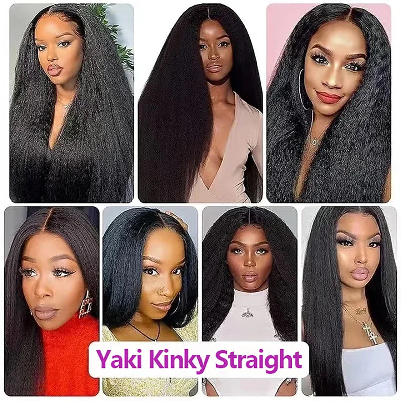 Virgin Raw Kinky Yaki Straight Human Hair Bundles 1/3/4 PCS Natural Black Brazilian Hair Weave Bundles Hair Extensions 8-40