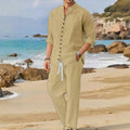 Men's Retro Cotton And Linen Set, Spring And Autumn Fashion Stand - up Collar Pocket Long Pants - sleeved - View 3 | SAMAG