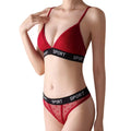 Women Lace Bra And Panties Set Sheer Polka Dot Lingerie Non-wire Bralette Sexy Low Rise Thongs Letter Band Mesh Underwear Set