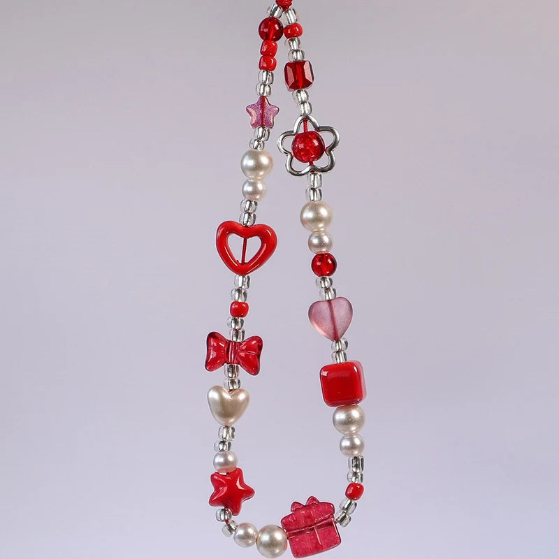 1 Pc Large Red Love Bow Mobile Phone Chain Niche Instagram Style CCD Camera Mobile Phone Hanging Rope