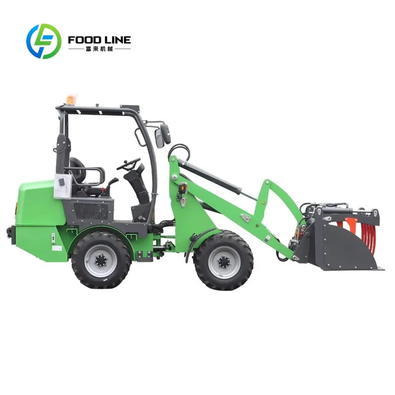 Customized 1 Ton Mini Electric Front End Wheel Loader With Manure Bucket For Farm Livestock Waste Handling