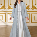 French-Style Luxury Grey-Blue Lace Embroidered Dress Set | SAMAG