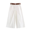 Guobioziy Women's Cropped Pants 2026 Summer New White Wide-Leg Loose Cropped Pants with Belt Casual Fashion Versatile