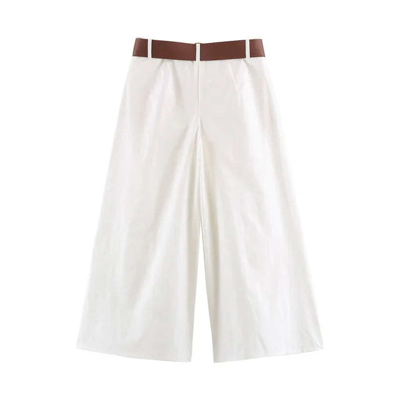 Guobioziy Women's Cropped Pants 2026 Summer New White Wide-Leg Loose Cropped Pants with Belt Casual Fashion Versatile