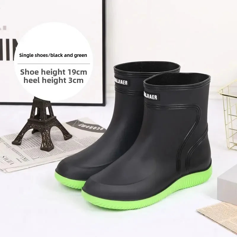 Waterproof Men's Rain Boots 2025 Thickened Warm EVA Sole Plastic Upper Short Toe-Cap Rain Shoes for Kitchen Construction Fishing