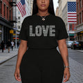 Women's Oversized Casual T-Shirt and Shorts Set, with Round-Neck Short-Sleeved Knitted Fabric and Lettered Heart Print, Suitable