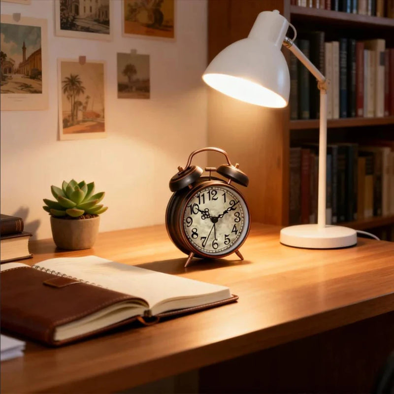 Super-Loud Twin-Bell Alarm Clock,Retro Non-Ticking Desk Clock,Antique Copper Bedside Alarm Clock With Nightlight For Desktop