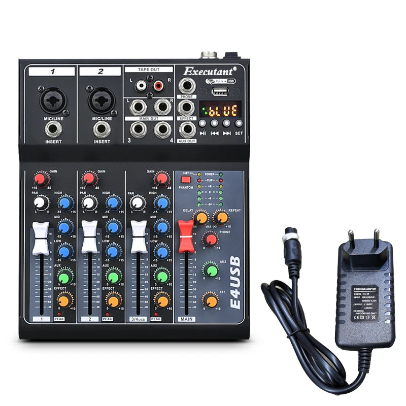 Professional 4-Channel Built-in Bluetooth Reverb Effect Stage Performance Home Mini Sound Mixer Controller