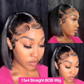 8-14inch 13x4 Bob Wig Human Hair 220% Density Straight HD Lace Front Wigs Human Hair Pre Plucked Invisible Knots Straight Lace Front Bob Wigs for Women