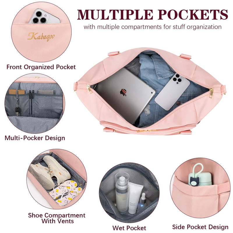 2PC Large Capacity Travel Duffle HandBag Weekender Bag For Women Gym Bag with USB Charging Port Shoe Compartment Carry on Overnight
