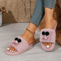 Fashion Trend Cherry Rhinestone Decor Casual Cotton Slippers for Women 2026 Winter New Round Toe Casual Plush Warm Women's Shoes