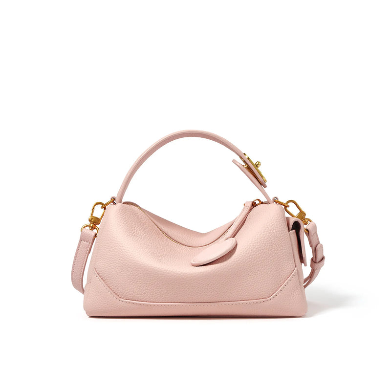 Women Genuine Leather Pillow Bag Designer Metal Hardware Top Handle Ladies Handbag Small Boston Tassel Girls Beige Leather Bag