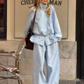 DFDG Women 2026 Spring Summer Casual Stand Collar Long Sleeve Top High Waist Elastic Cuff Jogger Pants Two Piece Streetwear Set