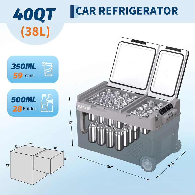 Dual Zone Car Refrigerator 40QT 38L Portable Freezer Compressor Electric Cooler Rapid Freezing Minus 4F To 68F 12V 24V Can Internal Battery Not Included