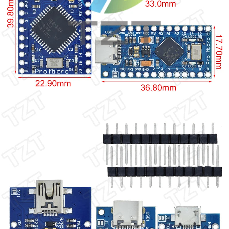 TZT MICRO/MINI/TYPE-C USB ATMEGA32U4 Module 5V 16MHz Board For Arduino ATMEGA32U4-AU/MU Controller Pro-Micro Replace Pro Mini