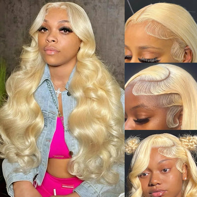 613 Human Hair Wig 13x6 Body Wave Blonde HD Lace Frontal Wig Pre Plucked 13x4 Transparent Lace Front Wigs For Women 200% Density