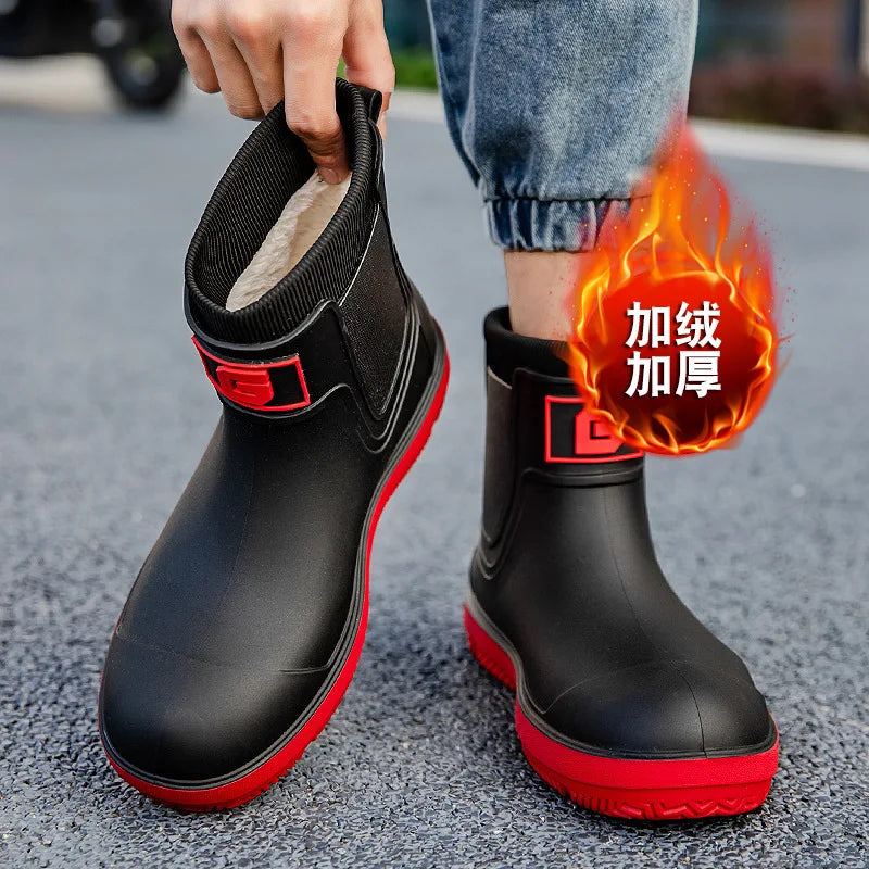 Men's Short-Tube Non-Slip Rain Boots Fashionable Low-Top Water Shoes, Pvc One-Time Molded Rain Boots, Pastoral Labor Waterproof