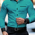 Men's Business Color Block Collar Long Sleeve Shirt, Slim | SAMAG