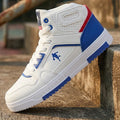 Men's White High-Top Color Block Sneakers, Lace-Up Casual Skate Shoes for Streetwear