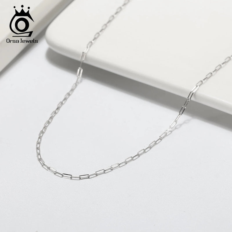 ORSA JEWELS 14K Gold 925 Sterling Silver 1.8mm Paperclip Neck Chain Fashion Link Chain Necklaces for Women Dainty Jewelry SC39