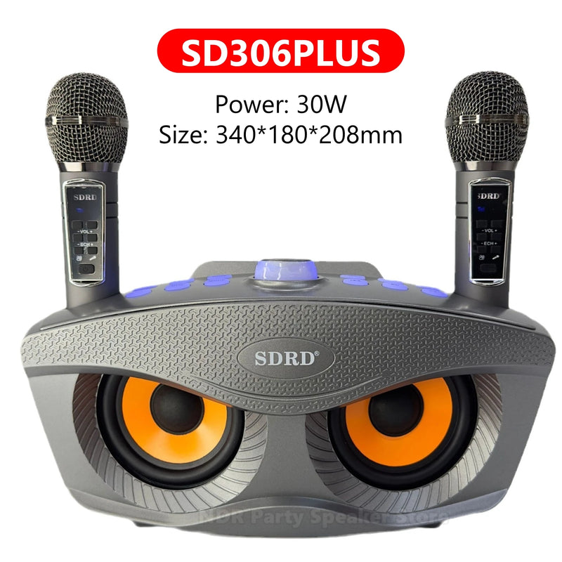 SDRD Sd306plus 30W Home Theater Sound PA System Portable Bluetooth Speakers With Two Wireless Microphones Set TV Karaoke Player