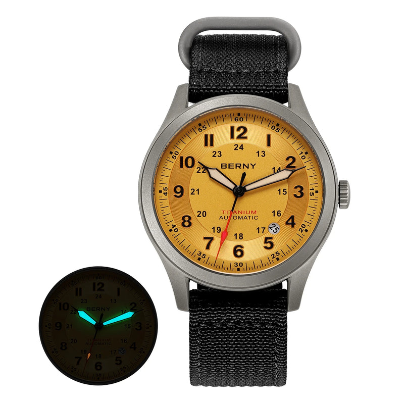 BERNY Titanium Automatic Men's Field Watches Date Sapphire Super Luminous Sports Easy Read Outdoor 10ATM Mechanical Watch