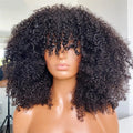 Mongolian Afro Kinky Curly Human Hair Wig For Women Raw Indian Hair Short Bob Wigs With Bangs Afro Curly Fringe Wigs Glueless