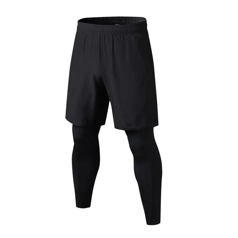 2026 Two-piece Men's Sports Trousers Quick Dry Elastic Basketball Training Pants Summer Thin Fitness Running Tights Casual Pants