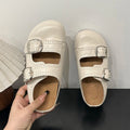Summer Women Double Buckle Strap Perforated Round Toe Mules Clogs Slip On Non Slip Casual Daily Slippers Slides Shoes for Ladies