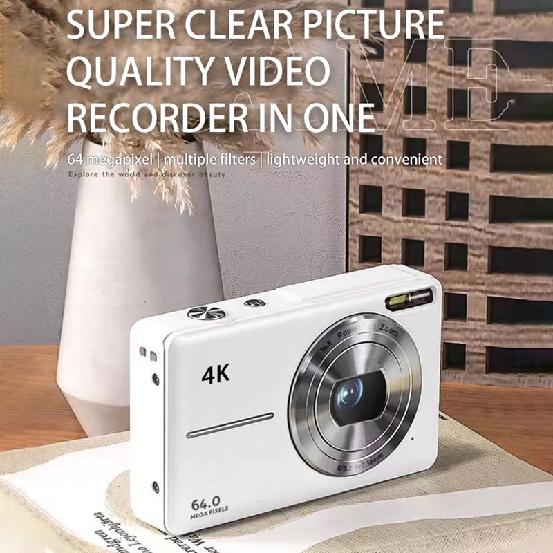 4K/30FPS Digital Camera 64MP Digital Video Camera 2.4 Inch Screen 18X Digital Zoom Built-in Battery Gift for Teens Friends