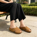 New Arrival Cross Design Closed Toe Mules, Soft Sole Suede Slides, Versatile Commute Daily Wear Women Backless Half Sandals