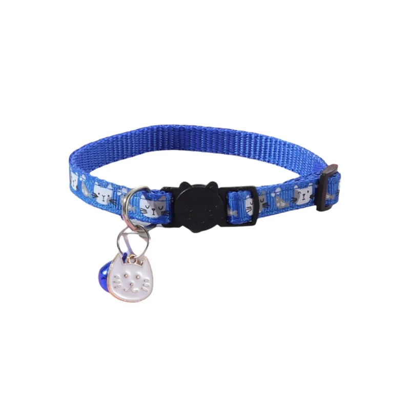 Adjustable Pet Cat Collar Quick Release Safety Buckle Anti-choking Puppy Collar with Cat Face Pendant Bell Cat Pattern