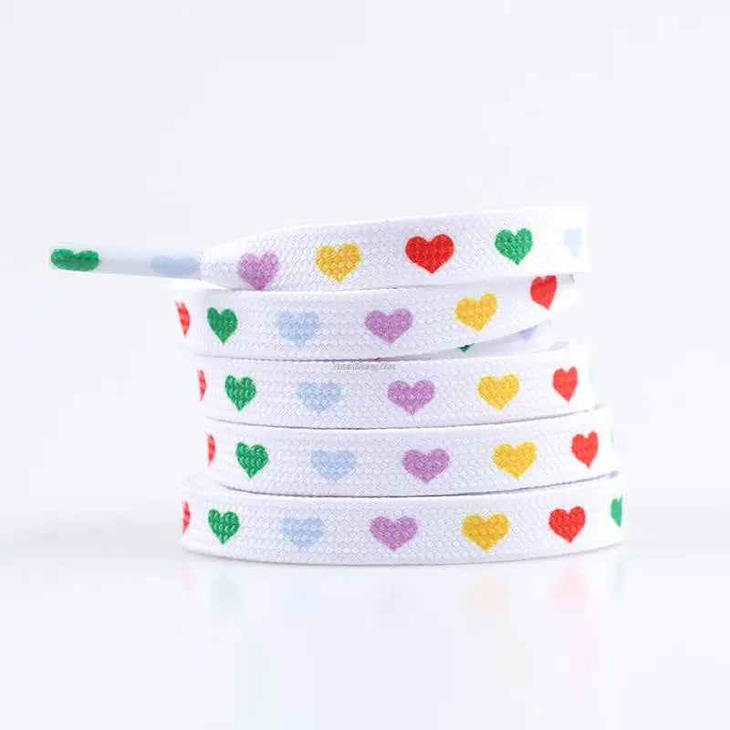 1 Pair Flat Shoelaces Heart Pattern Printing Shoe Laces Tightly Woven Do Not Fade Shoe Lace For Sneakers Shoe Rope Unisex