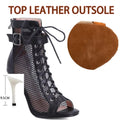 Summer Dance Heels Breathable Mesh 9.5cm 7cm Stable Heel Rubber Sole Suede Sole Customized Salsa Latin Party Team Dance Shoes