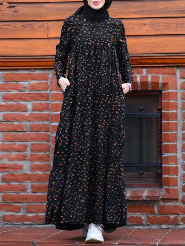Muslim Abayat Fashion Print Cotton Linen Long Vintage | SAMAG