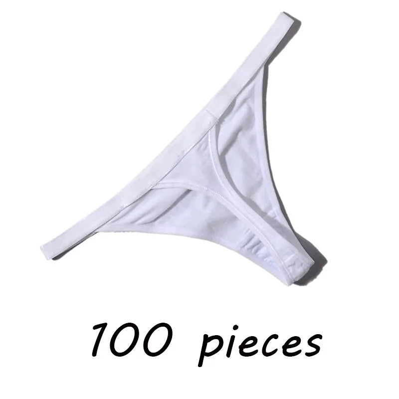 100 Pcs Sexy Women Cotton G String Thongs Low Waist Seamless Female Underpants Comfortable Elasticity Breathable Lingerie