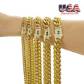 6 - 14mm Bling Gold Color Stainless Steel Cuban Miami Chains Necklaces CZ Zircon Box Lock Link for Men Hip Hop Rock | SAMAG