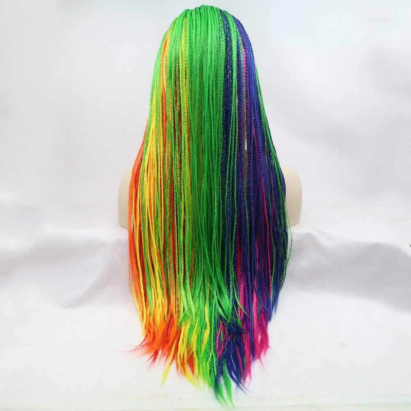 Sylvia Rainbow Braid Synthetic Wig Lace Front Heat Resistant Fiber Hair Wigs for Women
