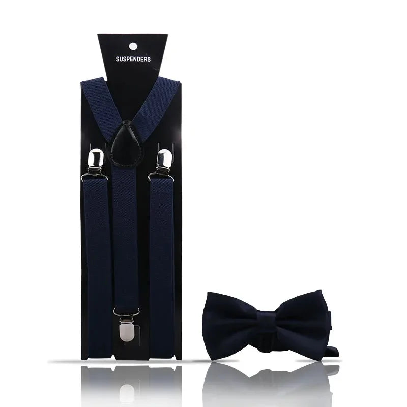Fashion Mens Suspender Bow Tie Set Man Shirt Pants Dress Women Wedding Party Solid Color Suspender Suit Skirt With Braces Straps