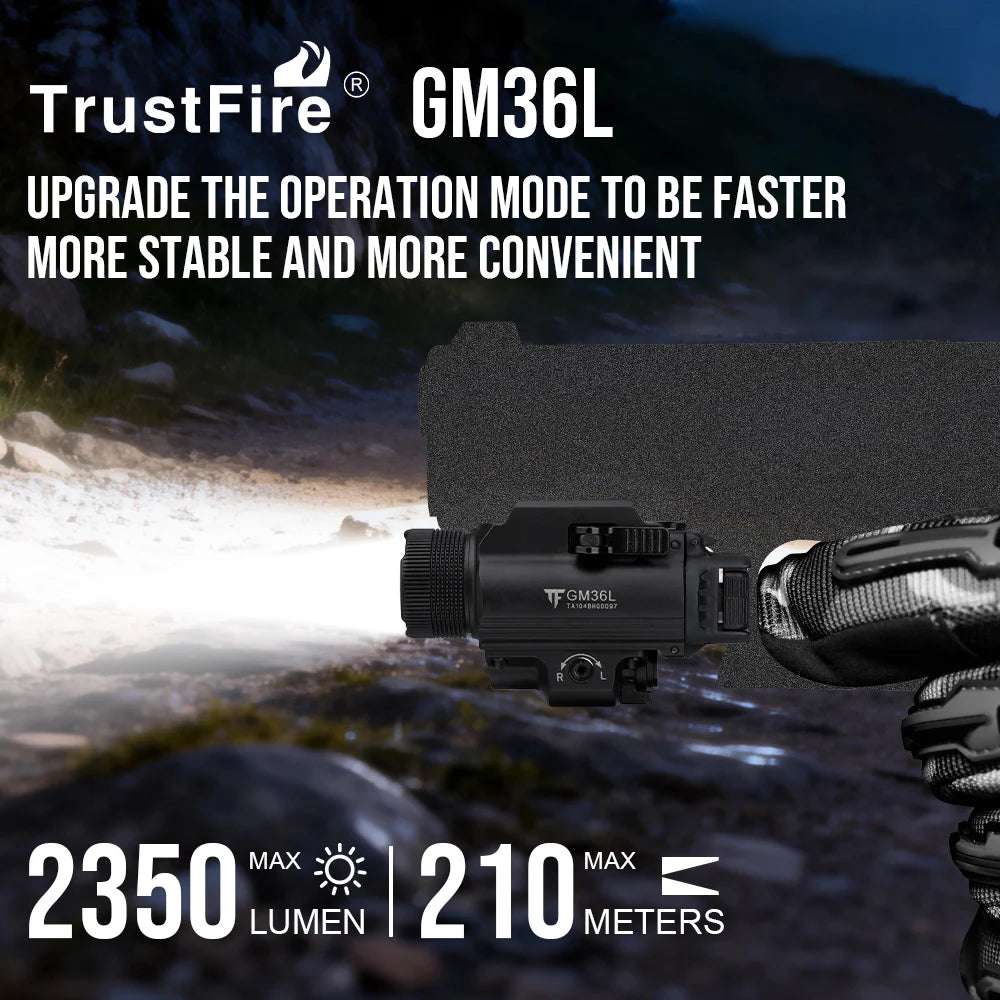 Trustfire GM36L Tactical LED Pistol Light 2350 Lumen 210M Light Range With Pointer Mini LED Pistol Flashlight Compact Type-C Rechargeable Quick Release LED Torch Flashlight for Gl0ck IPX4 Waterproof
