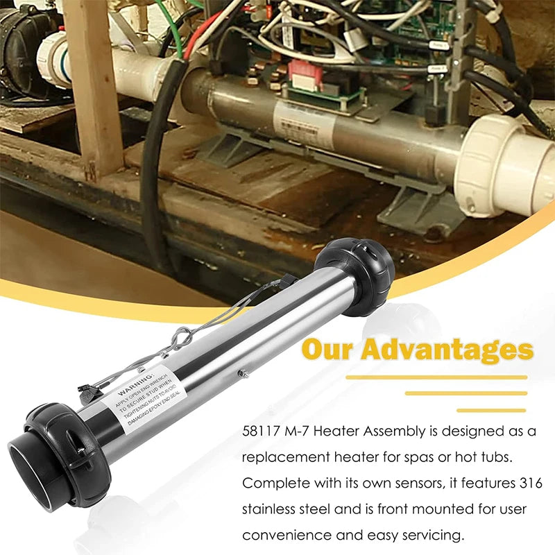 58117 M-7 Hot Tub Spa Heater Assembly Compatible with Balboa VS, EL,TS,GS,BP Control Systems, 4.0 KW 220V 26-58104-K with Sensor