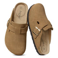 Asgard Women Suede Clogs Genuine Leather Mules Adjustable Buckle with Comfort Cork Footbed and Arch Support Aldult Potato Shoes