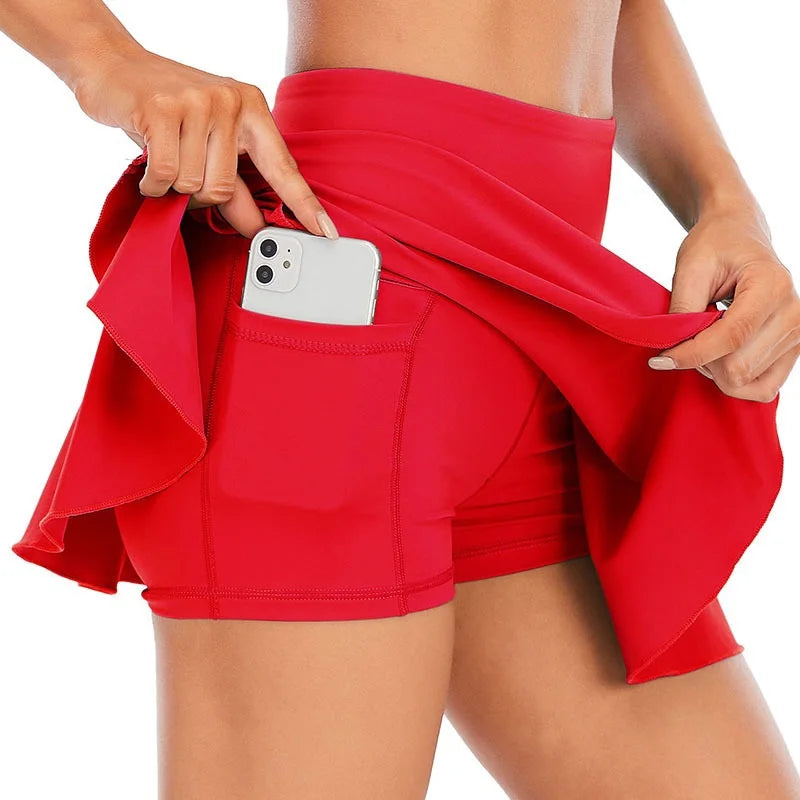 Cloud Hide Pocket Tennis Skirts Women Sports Golf Pleated Skirt Candy Color Fitness Shorts High Waist Quick Dry Running Skort