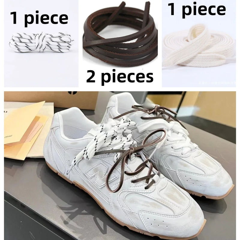 Length 100cm DIY Freedly Round Leather Colorful MIU Shoelaces Canvas Casual  Boots Shoe Laces Rope Shoestrings