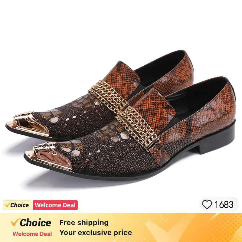 Crocodile Grain Men Shoes Pointed Iron Toe Leather Dress Shoes Black Lace-up Formal Business Shoes Men Zapatos Hombre