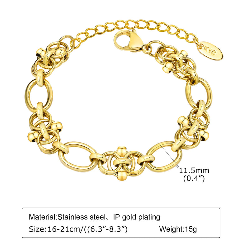 Chunky Stainless Steel Link Chain Bracelet For Woman, Gold Plated Layering Bracelets Wristband Waterproof Jewelry