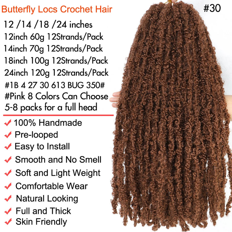 1- 8 Packs Butterfly Faux Locks Crochet Hair Boho Soft Locs Braiding Hair Distressed Pre Looped Synthetic Butterfly Locs Twists