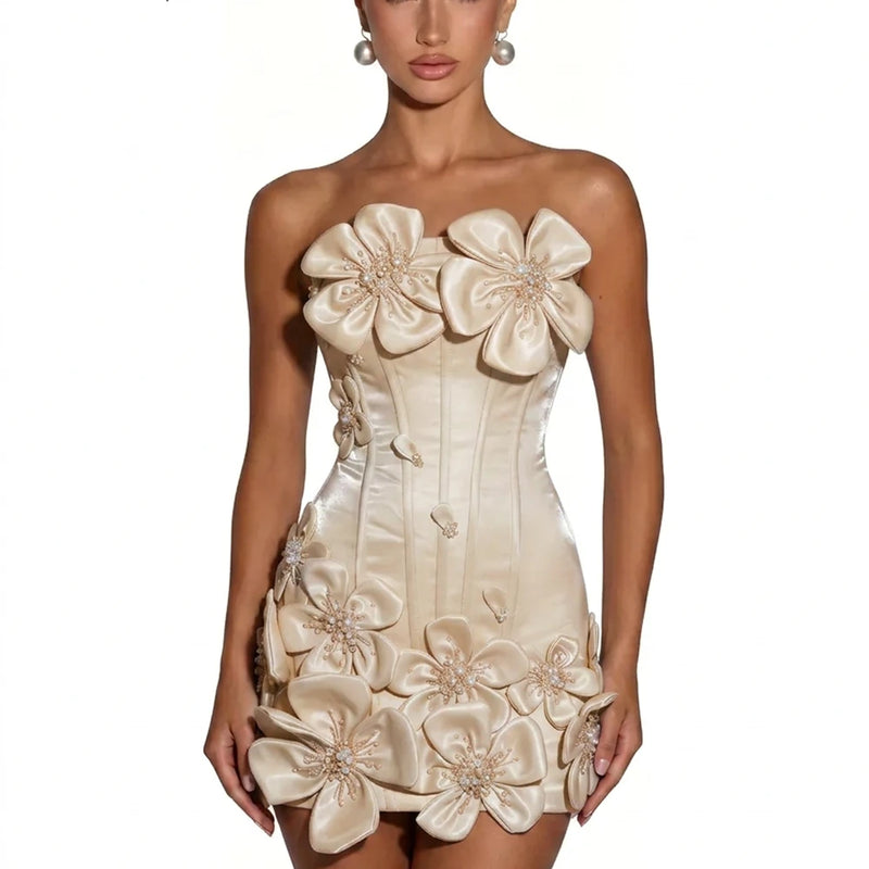 FATAPAESE 3D Flowers Corset Short Evening Dresses Luxury | SAMAG
